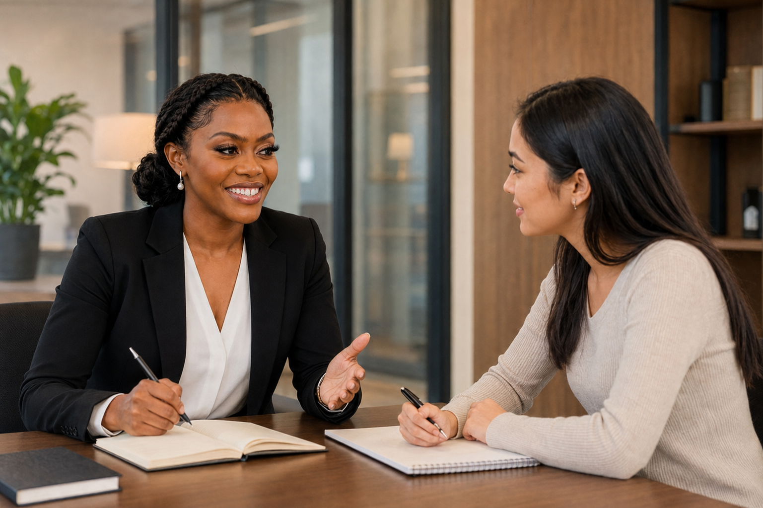 English tutor coaching one learner at a table